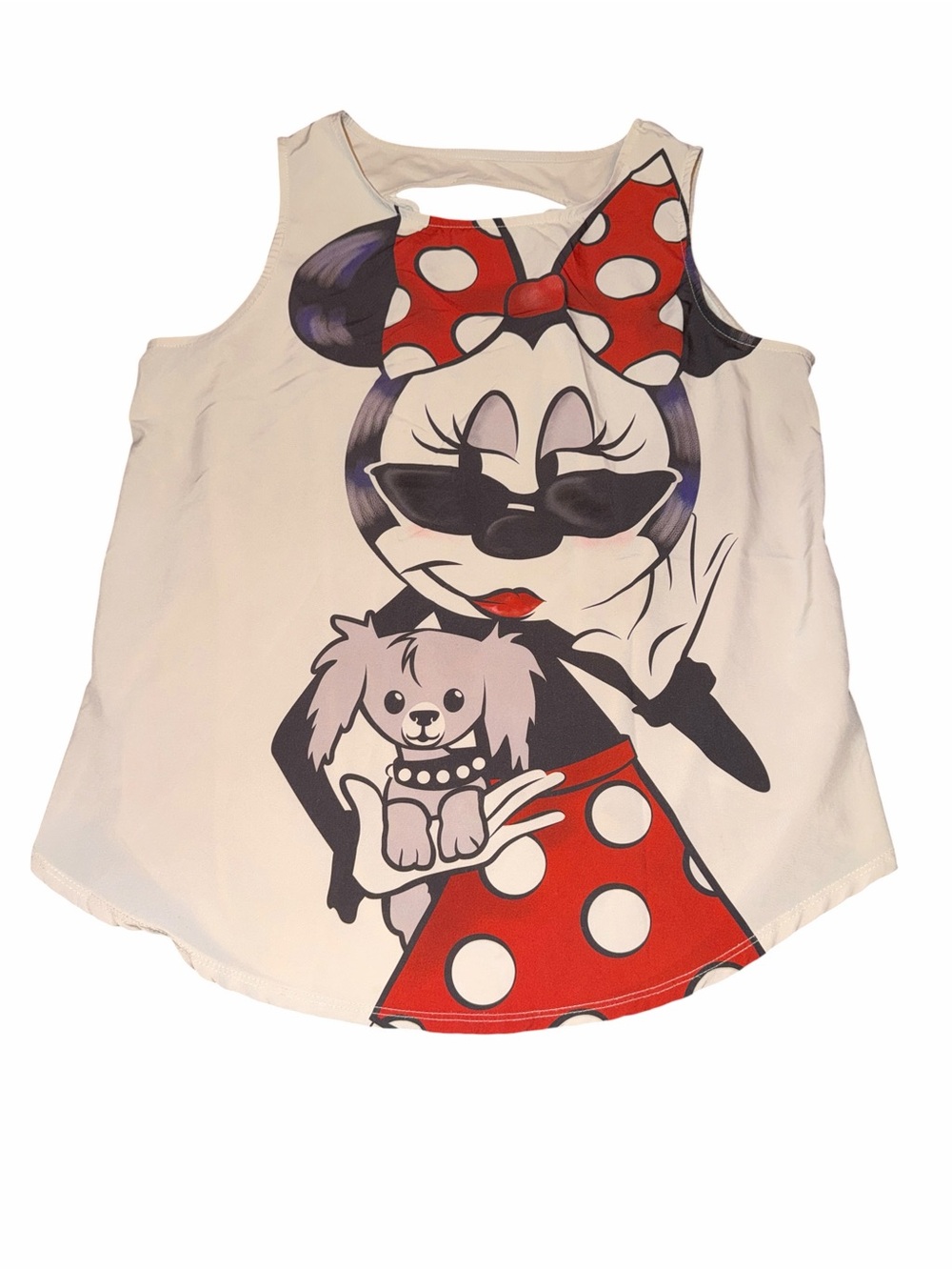 Women's White Tank Top with Red Polka Dot Minnie Graphic